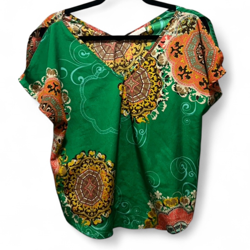 GLAM MULTI-COLOR PATTERN COLD SHOULDER WOMEN'S TOP SIZE S